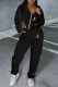 Black Casual Print Letter Asymmetrical Hooded Collar Long Sleeve Two Pieces