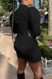 White Sexy Solid Bandage Hollowed Out Patchwork Buckle Turndown Collar One Step Skirt Dresses