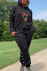 Black Casual Print Rivets Patchwork Hooded Collar Long Sleeve Two Pieces
