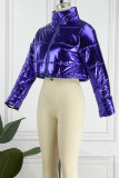 Blue Casual Solid Patchwork Mandarin Collar Outerwear