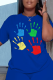 Navy Blue Daily Print Patchwork O Neck T-Shirts