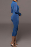 Black Casual Solid Patchwork Half A Turtleneck Pencil Skirt Dresses