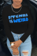 Black Street Print Letter O Neck Tops
