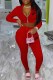 Red Casual Print Letter Zipper Collar Long Sleeve Two Pieces
