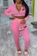 Pink Casual Print Letter Zipper Collar Long Sleeve Two Pieces