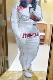 White Casual Print Patchwork Half A Turtleneck Long Sleeve Two Pieces