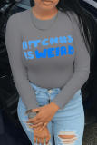 Grey Street Print Letter O Neck Tops