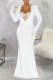 White Sexy Solid Patchwork Feathers Hot Drill V Neck Long Sleeve Two Pieces(Not Include Inner Lap)