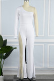 Black Sexy Casual Solid Patchwork Backless Oblique Collar Skinny Jumpsuits