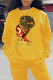 Yellow Vintage Print Patchwork O Neck Tops