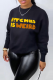 Black Casual Basis Print Letter O Neck Tops