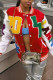 Rose Red Casual Letter Patchwork Contrast Turn-back Collar Outerwear