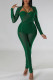Green Sexy Solid Patchwork See-through Asymmetrical Collar Skinny Jumpsuits