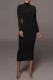 Black Casual Solid Patchwork Half A Turtleneck Pencil Skirt Dresses