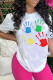 White Daily Print Patchwork O Neck T-Shirts