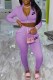 Light Purple Casual Print Letter Zipper Collar Long Sleeve Two Pieces