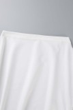 White Casual Solid Patchwork O Neck Irregular Dress Dresses