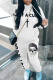 White Casual Print Patchwork Hooded Collar Long Sleeve Two Pieces