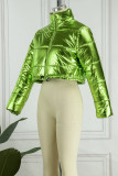 Blue Casual Solid Patchwork Mandarin Collar Outerwear