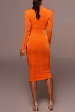 Black Casual Solid Patchwork Half A Turtleneck Pencil Skirt Dresses