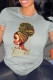 Grey Vintage Print Patchwork O Neck T-Shirts