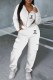 White Casual Print Letter Asymmetrical Hooded Collar Long Sleeve Two Pieces