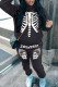 Black Casual Print Patchwork Hooded Collar Long Sleeve Two Pieces