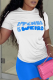 White Casual Print Letter O Neck T-Shirts