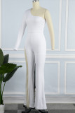 Black Sexy Casual Solid Patchwork Backless Oblique Collar Skinny Jumpsuits