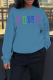 Blue Street Print Letter O Neck Tops