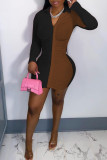 Orange Green Sexy Solid Patchwork Fold V Neck Pencil Skirt Dresses