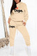 Khaki Casual Print Patchwork Hooded Collar Long Sleeve Two Pieces