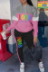 Pink Casual Print Patchwork Hooded Collar Long Sleeve Two Pieces
