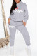 Grey Casual Print Patchwork Hooded Collar Long Sleeve Two Pieces