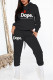 Black Casual Print Patchwork Hooded Collar Long Sleeve Two Pieces