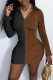 Black Brown Sexy Solid Patchwork Fold V Neck Pencil Skirt Dresses