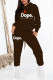 Coffee Casual Print Patchwork Hooded Collar Long Sleeve Two Pieces