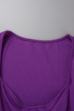 Purple Sexy Solid Patchwork Slit Square Collar Long Sleeve Two Pieces