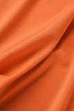 Orange Sexy Solid Patchwork Feathers Asymmetrical V Neck Pencil Skirt Dresses