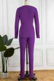 Purple Sexy Solid Patchwork Slit Square Collar Long Sleeve Two Pieces