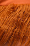 Orange Sexy Solid Patchwork Feathers Asymmetrical V Neck Pencil Skirt Dresses