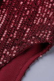 Red Sexy Solid Tassel Sequins Patchwork Backless Slit V Neck Long Dress Dresses