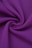 Purple Sexy Solid Patchwork Slit Square Collar Long Sleeve Two Pieces