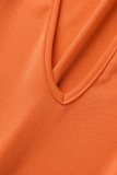 Orange Sexy Solid Patchwork Feathers Asymmetrical V Neck Pencil Skirt Dresses