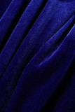 Blue Sexy Solid Patchwork See-through Hot Drill O Neck Straight Jumpsuits
