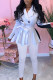White Casual Solid Patchwork With Belt Turn-back Collar Long Sleeve Two Pieces