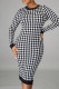White Sexy Plaid Print Patchwork O Neck Pencil Skirt Dresses