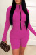 Rose Red Casual Solid Patchwork Zipper Zipper Collar Skinny Rompers