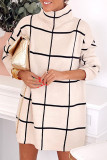 Red Casual Print Patchwork Half A Turtleneck Straight Dresses