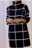 Red Casual Print Patchwork Half A Turtleneck Straight Dresses